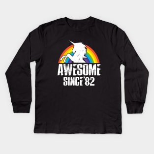 Unicorn Awesome Since 82 Love Rainbow Horse Kids Long Sleeve T-Shirt